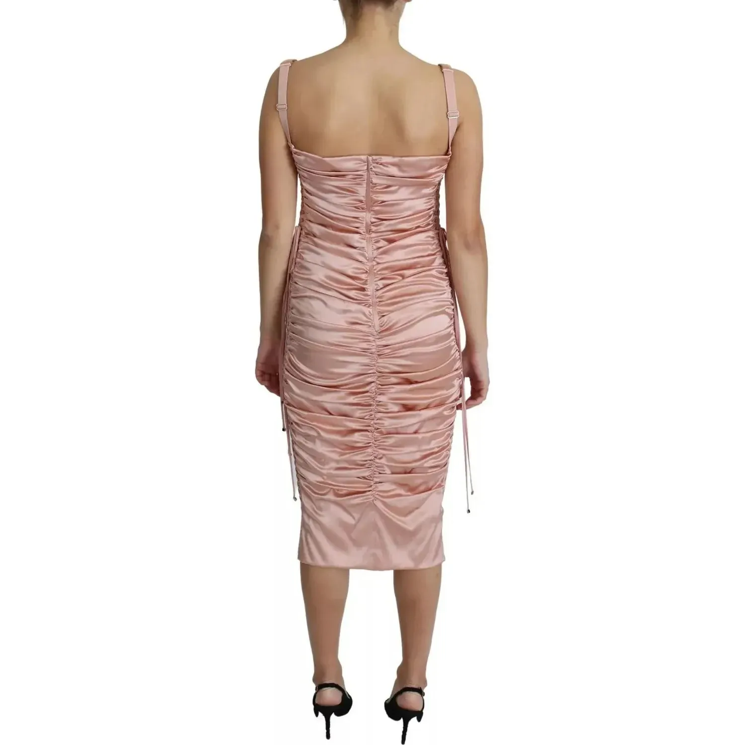 Dolce & Gabbana Pink Spaghetti Strap Bodycon Midi Dress