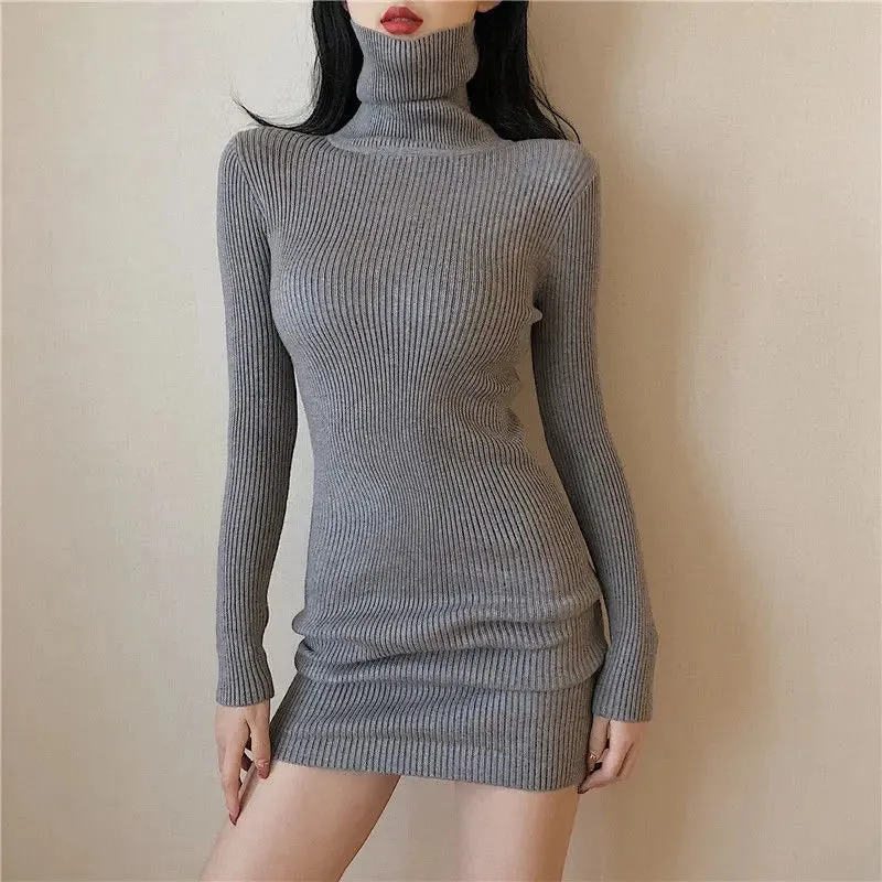 DressBetty - 2024 Solid Cotton Korean Fashion Knit Clothing Women Bodycon Dress