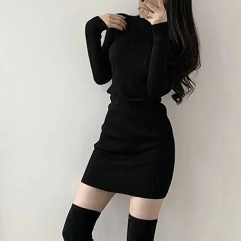 DressBetty - 2024 Solid Cotton Korean Fashion Knit Clothing Women Bodycon Dress