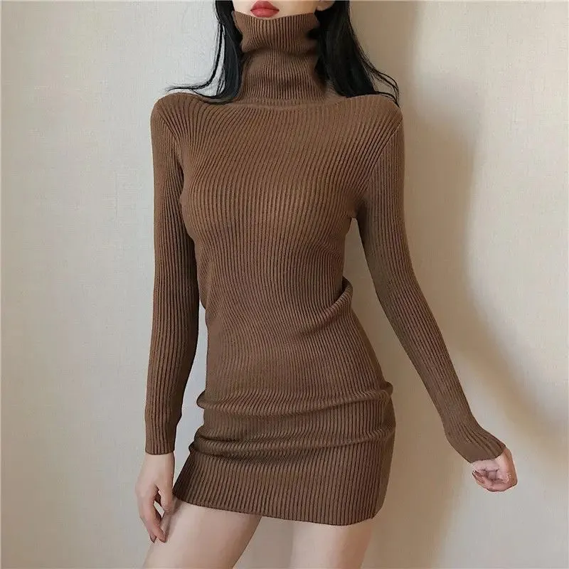 DressBetty - 2024 Solid Cotton Korean Fashion Knit Clothing Women Bodycon Dress