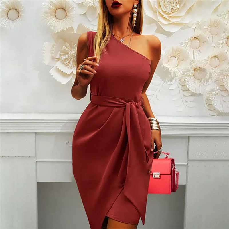 DressBetty - Sexy Off Shoulder Slash Neck Asymmetrical Bodycon Mini Dress