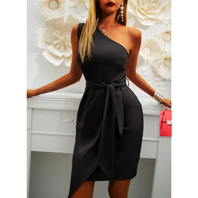 DressBetty - Sexy Off Shoulder Slash Neck Asymmetrical Bodycon Mini Dress