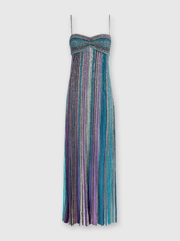 DS24WG1O Sleeveless maxi dress in lame pleated knit