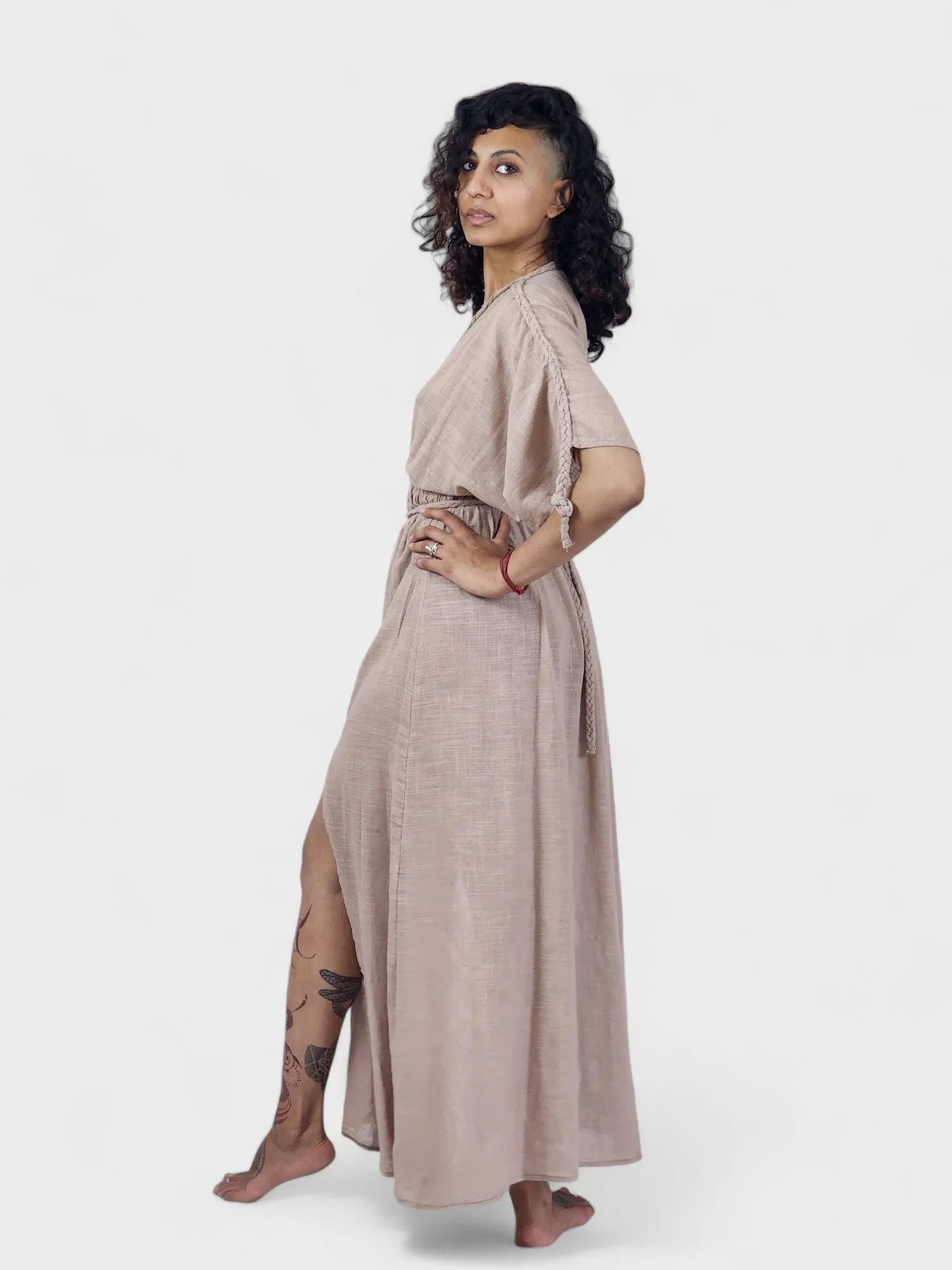 Dusty Rose Organic Cotton Rope Goddess Maxi Dress