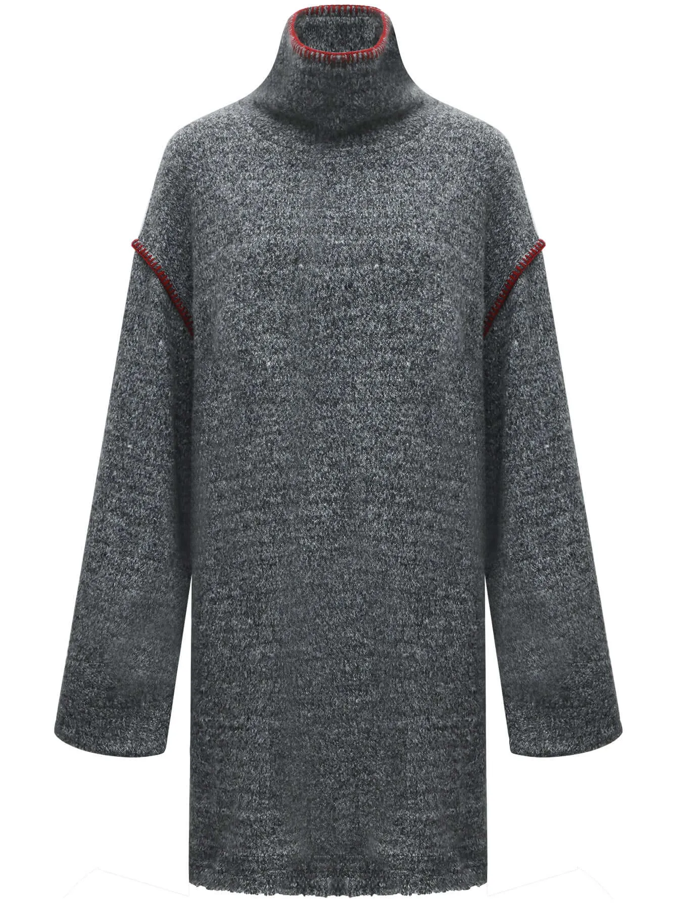 Elegant High-Neck Grey Knitted Dress