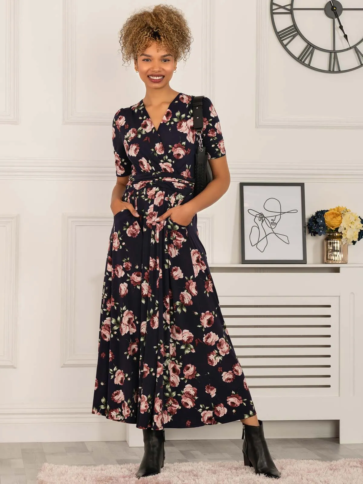 Elisha Print Jersey Maxi Dress, Navy Floral