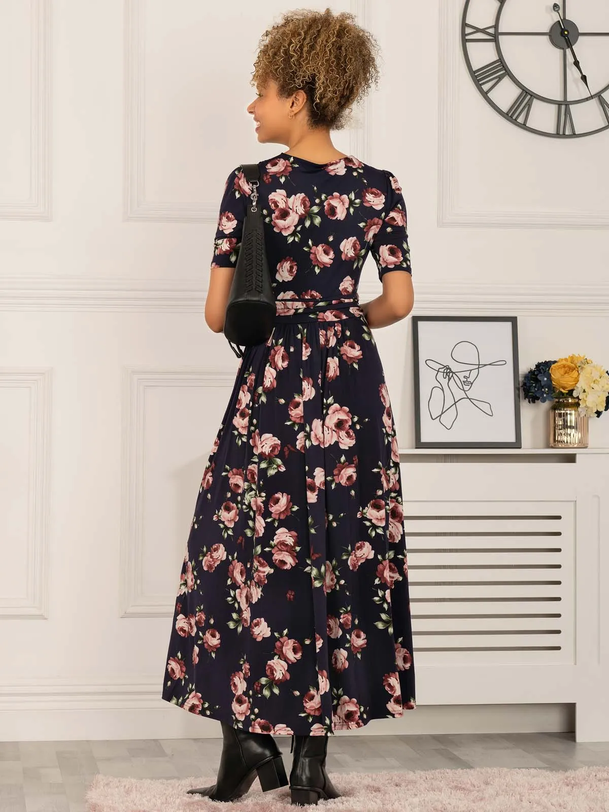 Elisha Print Jersey Maxi Dress, Navy Floral