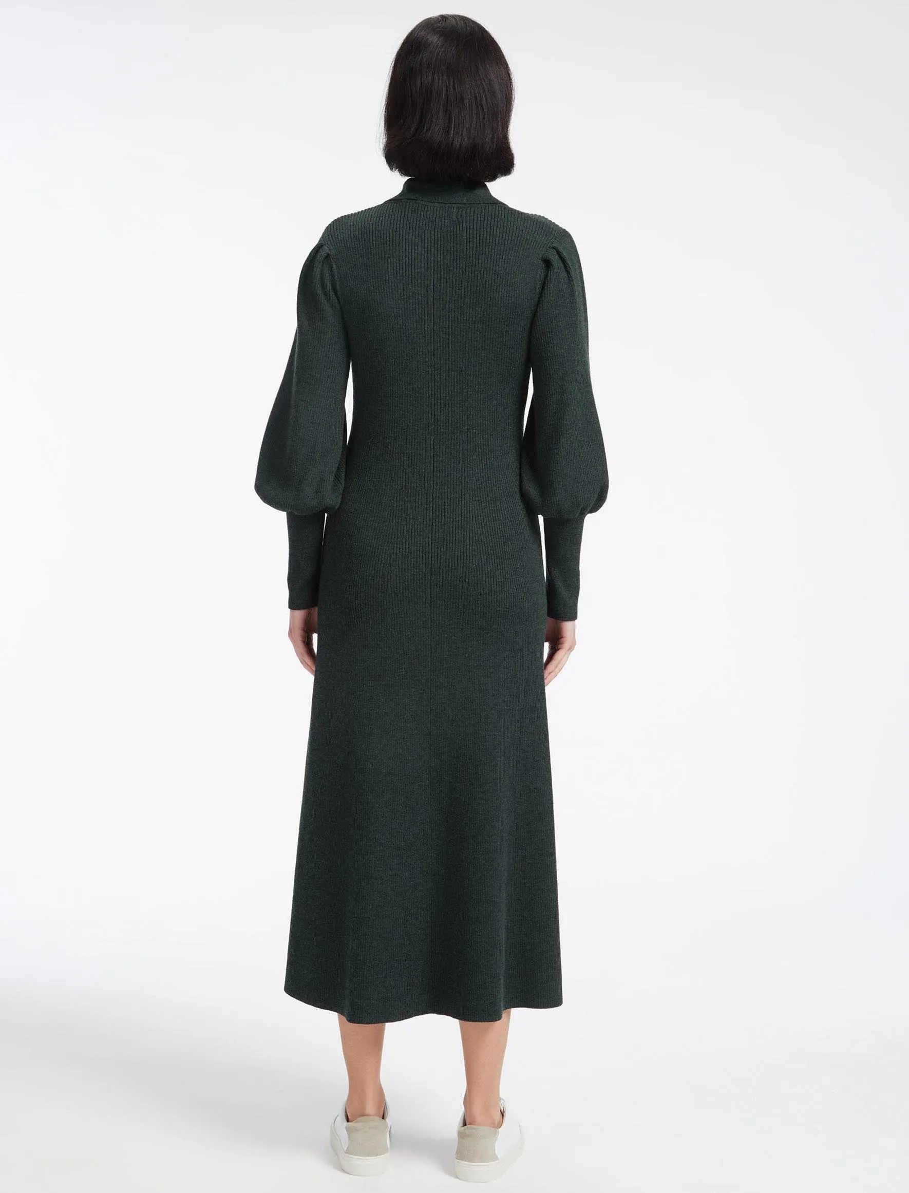 Eva Merino Wool Collared Knit Maxi Dress - Dark Green