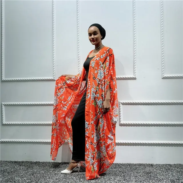 Floral Open Front Maxi Kaftan