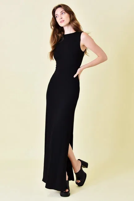 Fore Asymmetric Neck Drape Black Maxi Dress