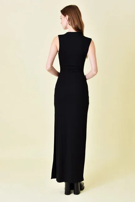 Fore Asymmetric Neck Drape Black Maxi Dress