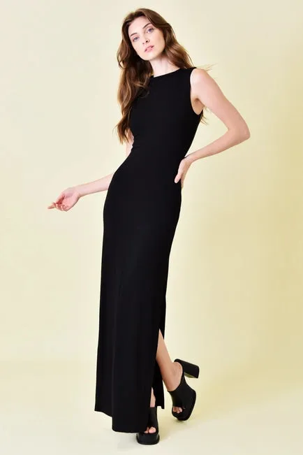 Fore Asymmetric Neck Drape Black Maxi Dress