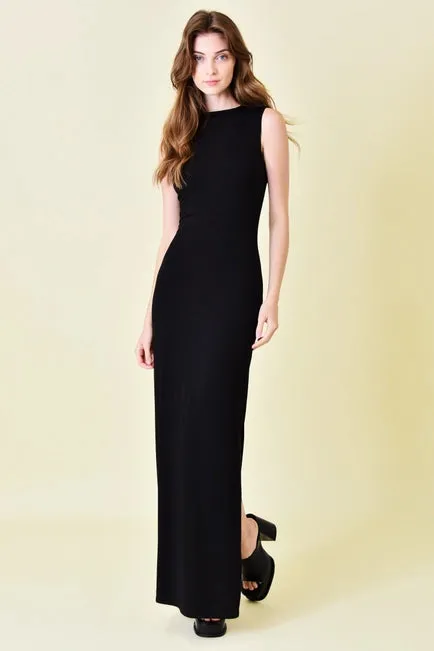 Fore Asymmetric Neck Drape Black Maxi Dress