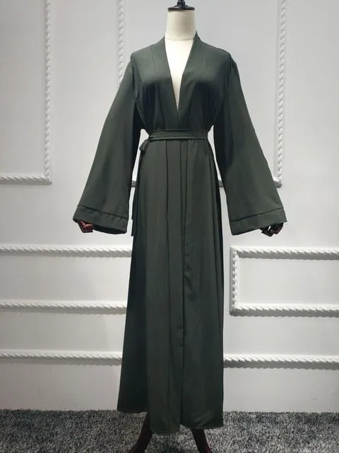 Front Open Belted Waist Abaya Dress