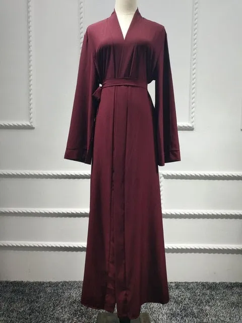 Front Open Belted Waist Abaya Dress