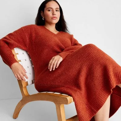 Future Collective with Reese Women's Long Sleeve Midi Sweater Dress Chunky Knit