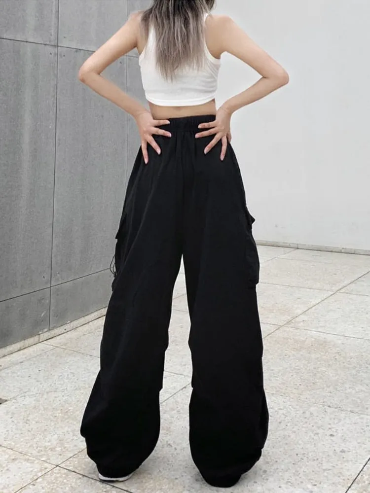 Getadme Harajuku Parachute Pants Y2K Streetwear Wide Leg Baggy Cargo Trousers Female Hippie Korean Edgy Style Jogging Sweatpants