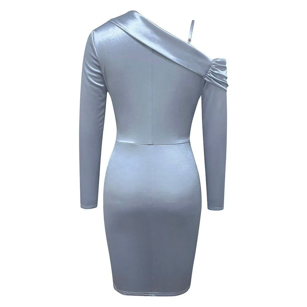 GFIT® One Shoulder Long Sleeve Mini Frill Bodycon Dress