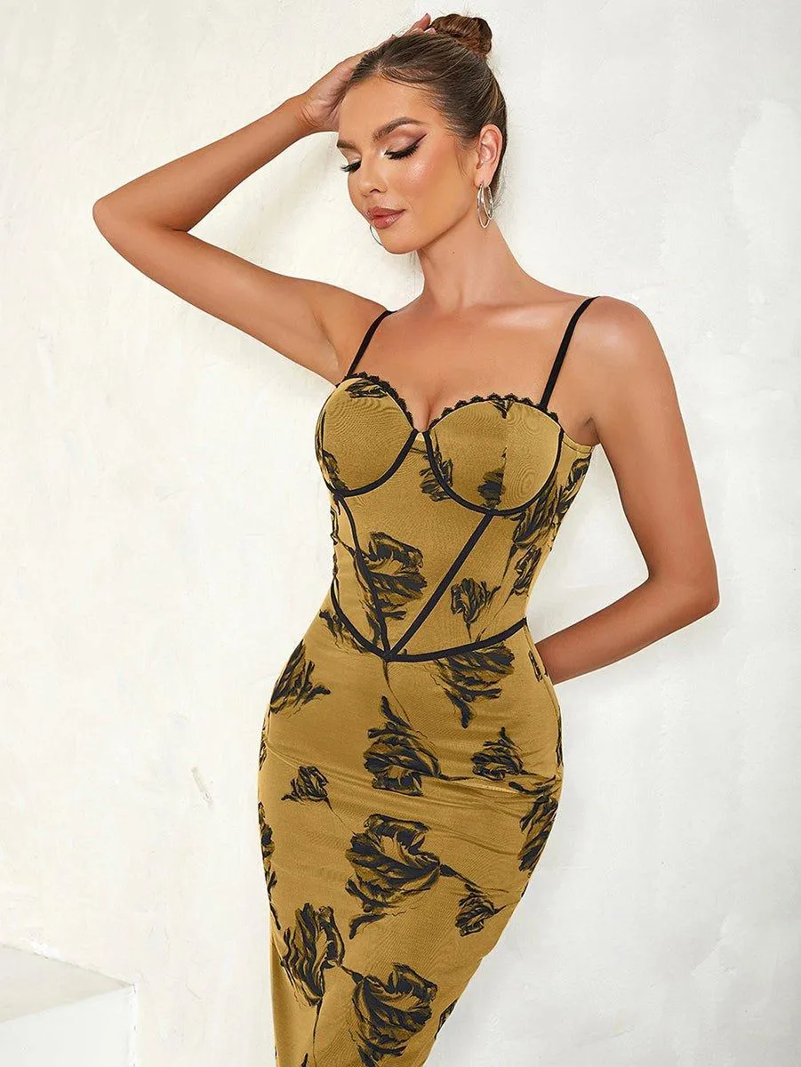 GFIT® Strappy Sleeveless Floral Maxi Bodycon Dress