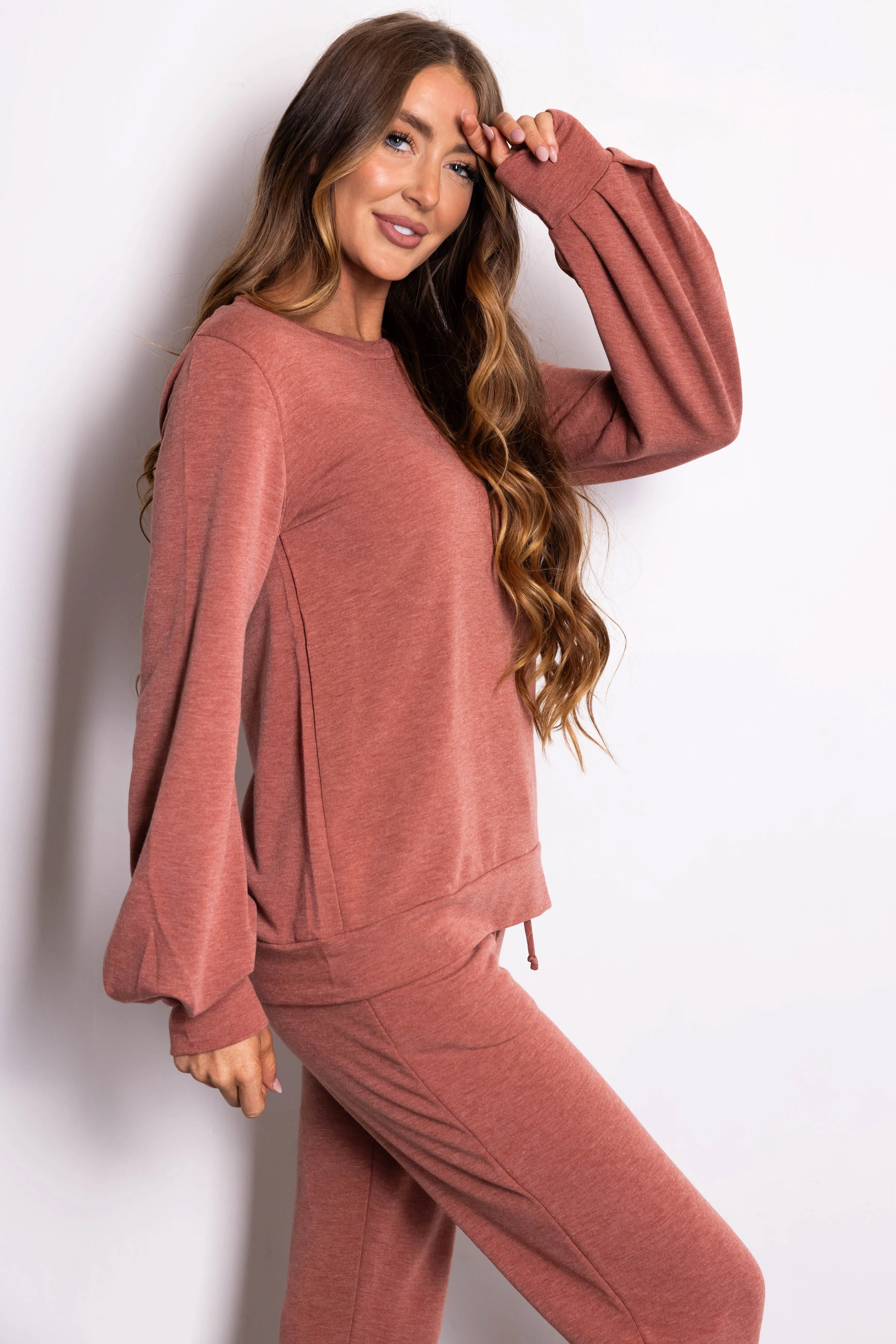 Heathered Rust Soft Knit Lightweight Sweatshirt