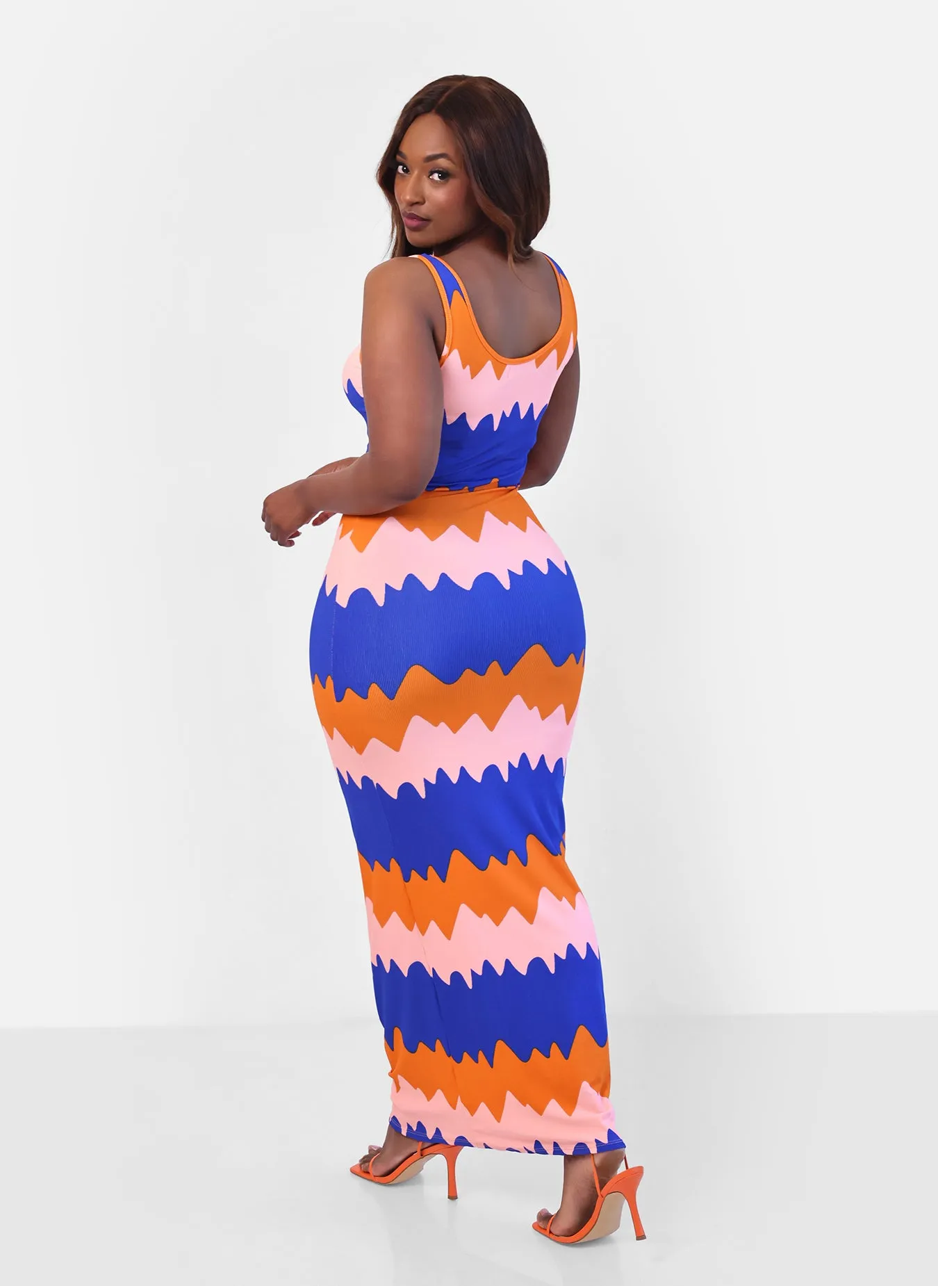 High Advantage Abdtract Stripe Bodycon Maxi Dress