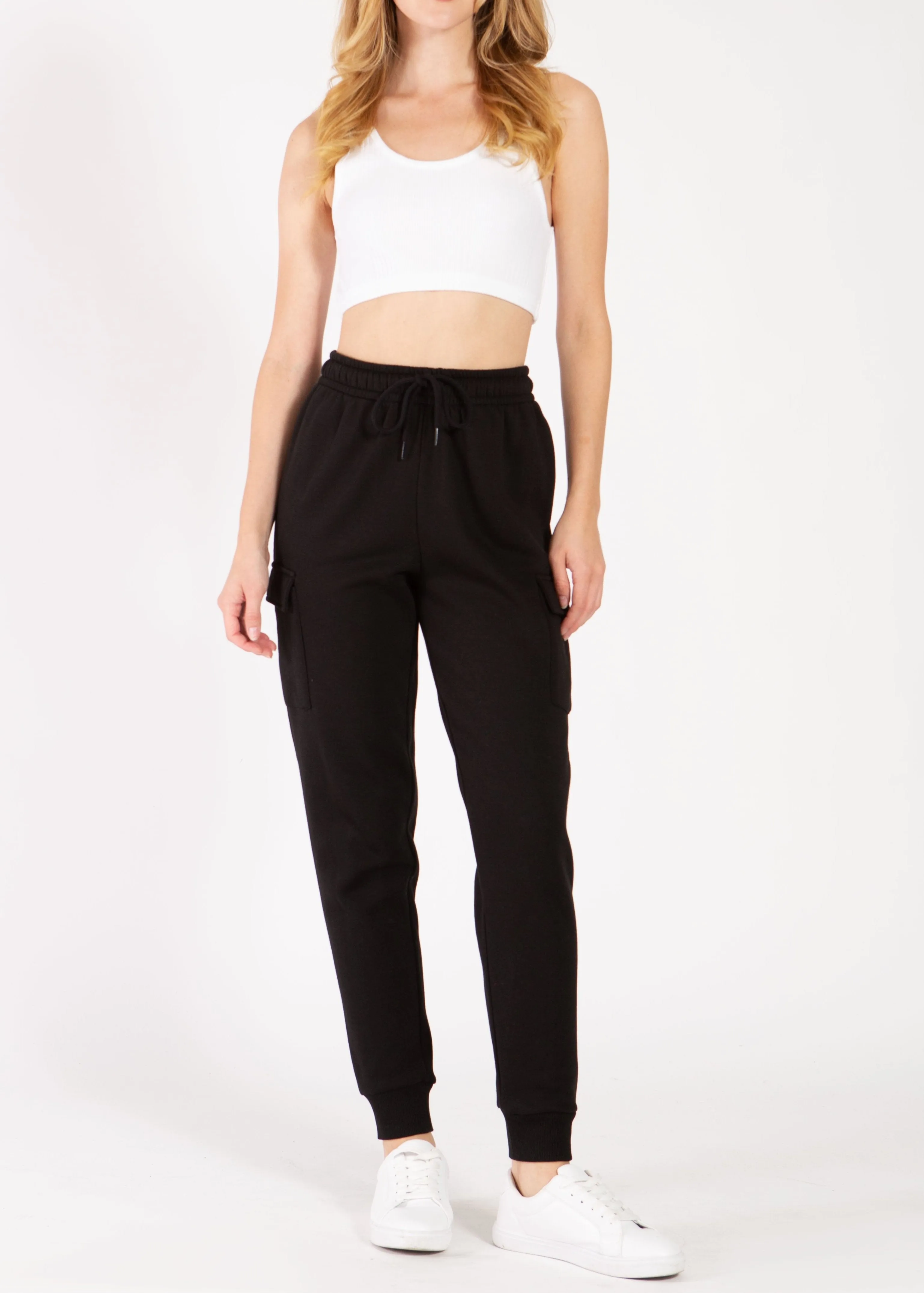 High Rise Cargo Sweatpants Jogger Pants in Black ~ FINAL SALE