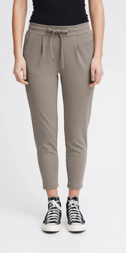 Ichi Cropped Ponte Knit Joggers, taupe