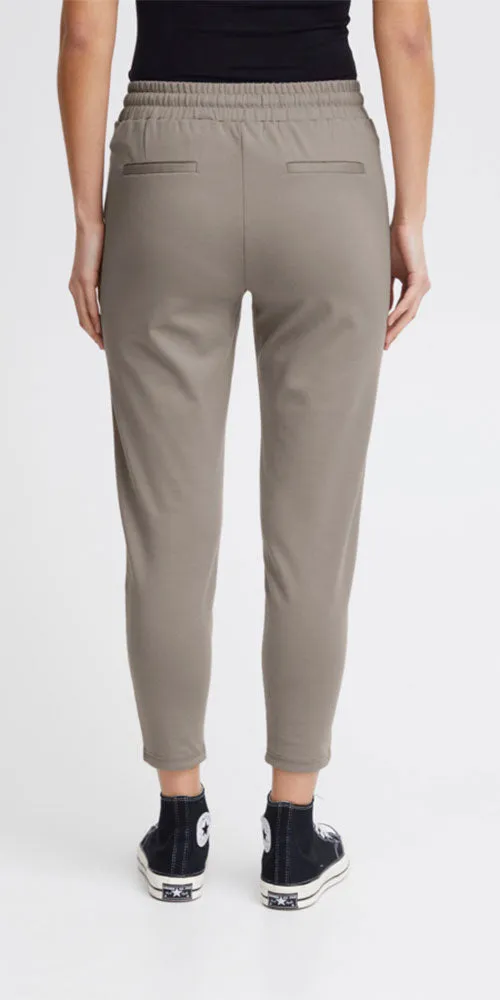 Ichi Cropped Ponte Knit Joggers, taupe