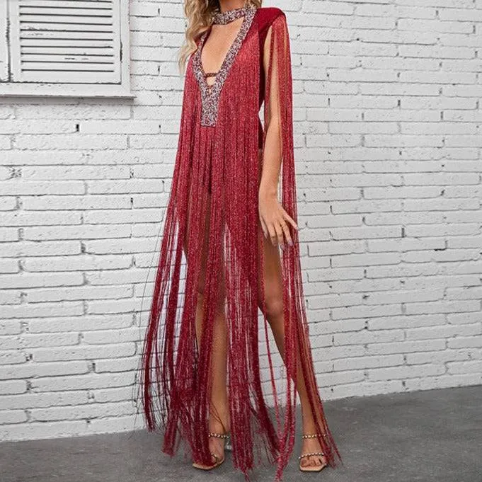 Jiordana V Neck Fringe body suit