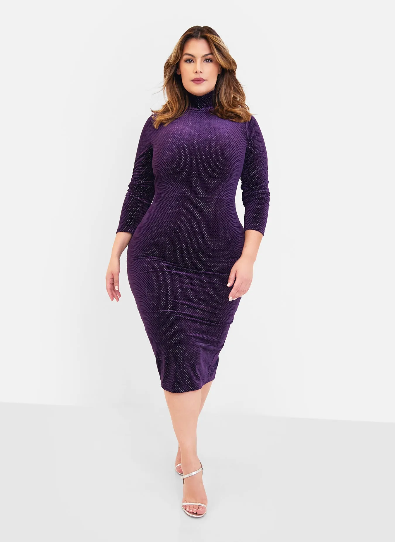 Kerry Velvet High Neck Midi Bodycon Dress - Royal Purple