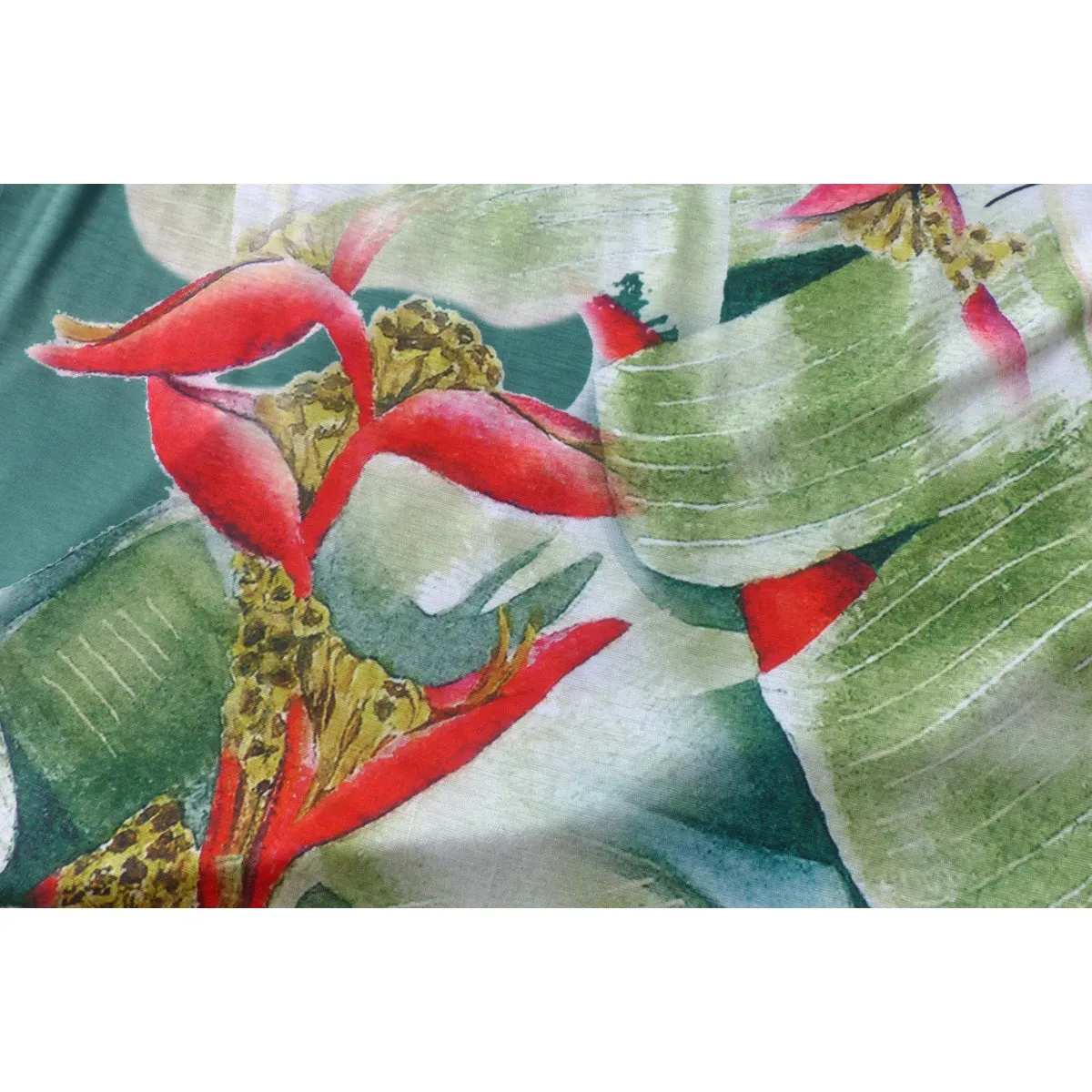 Knit Jersey Hawaiian Fabric | Green Heliconia