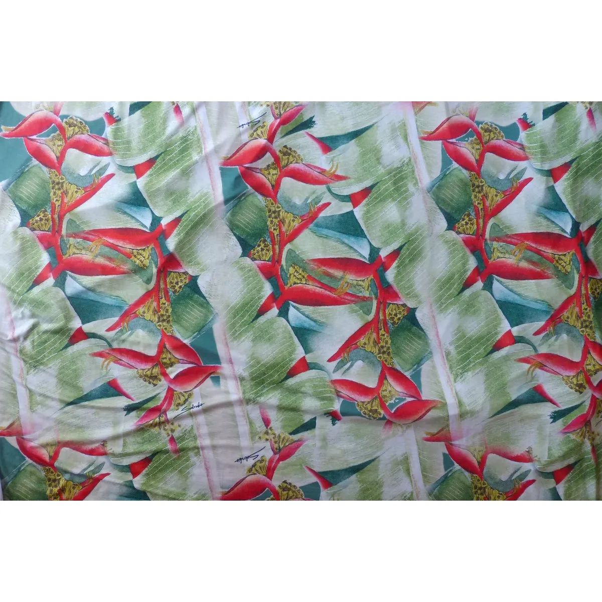 Knit Jersey Hawaiian Fabric | Green Heliconia