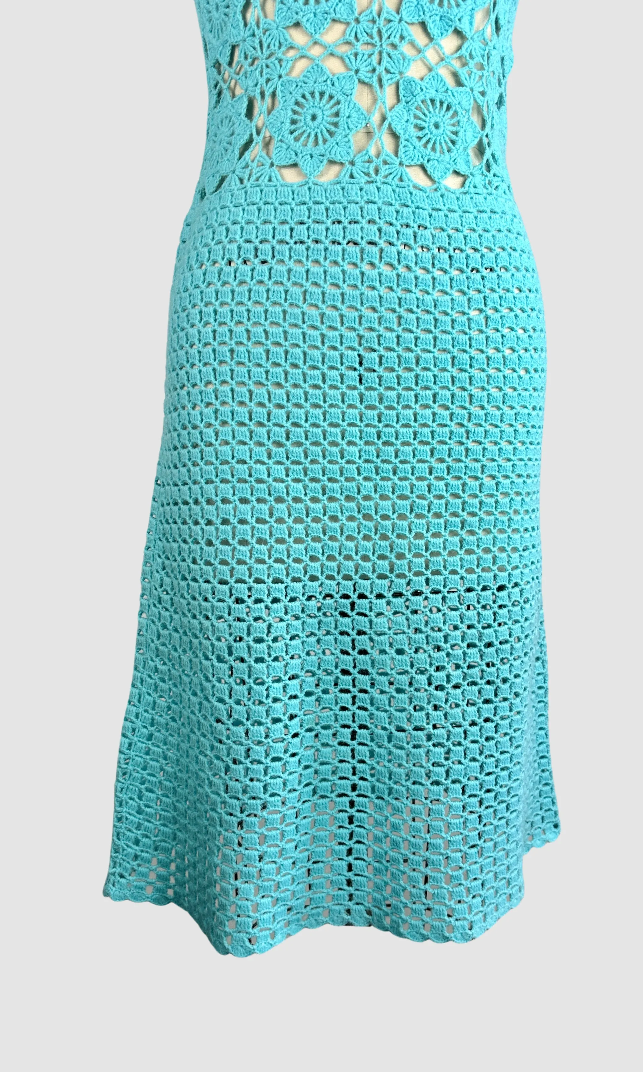 KNIT PICK 70s Hand Knit Crochet Midi Dress • Small Medium