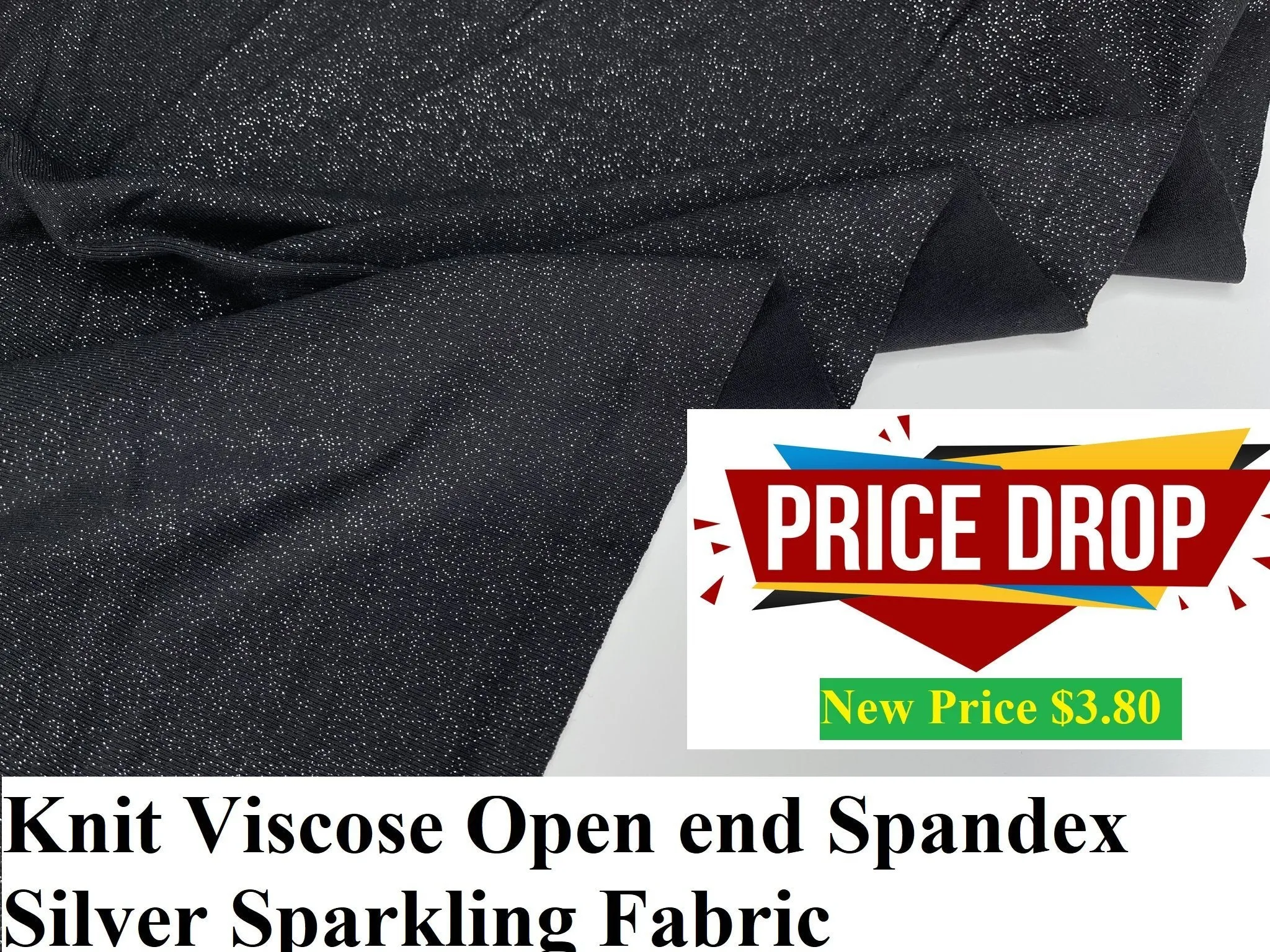 Knit Viscose Open end Spandex Silver Sparkling Fabric