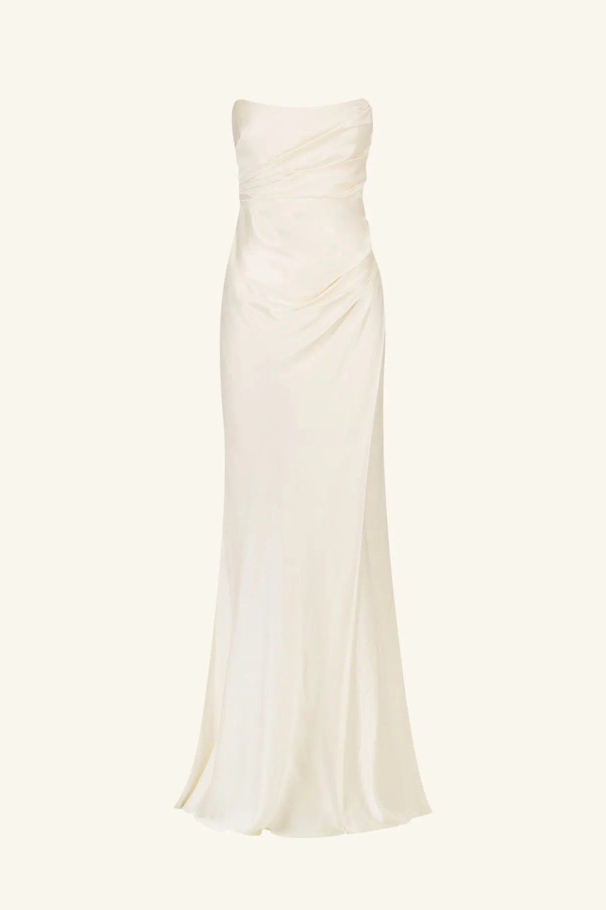 LA LUNE CUMULUS SILK STRAPLESS DRAPED CORSET MAXI DRESS - IVORY