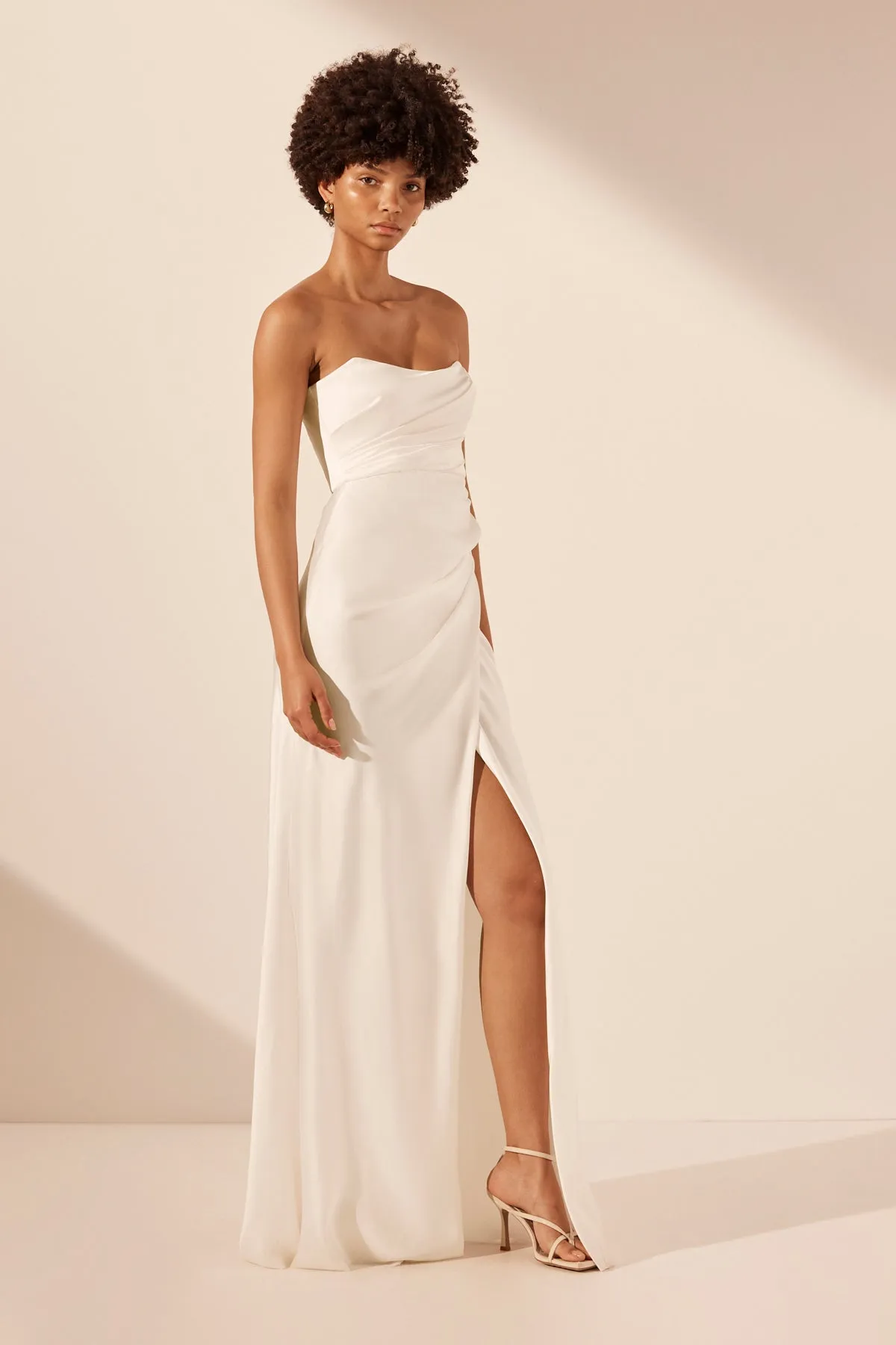 LA LUNE CUMULUS SILK STRAPLESS DRAPED CORSET MAXI DRESS - IVORY