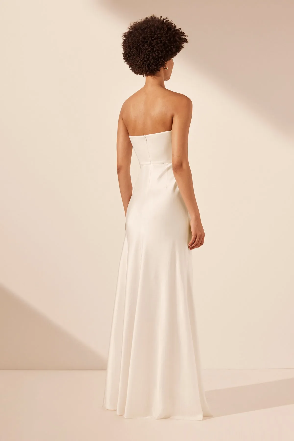 LA LUNE CUMULUS SILK STRAPLESS DRAPED CORSET MAXI DRESS - IVORY