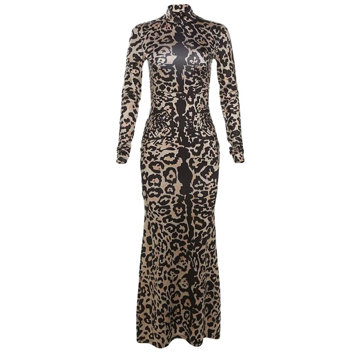 Leopard Print High Neck Slim Dress