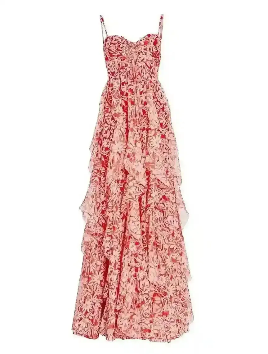 Letitia Sleeveless Cascading Ruffle Floral Maxi Dress