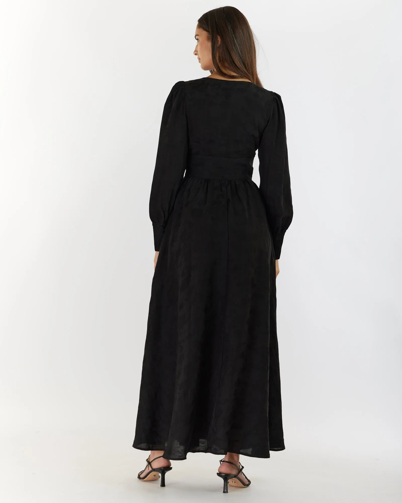 Loren Linen Jacquard Maxi Dress - Nero