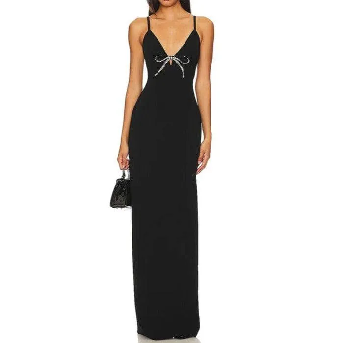 Madonna Rhinestone Embellished V-neck Maxi Dress