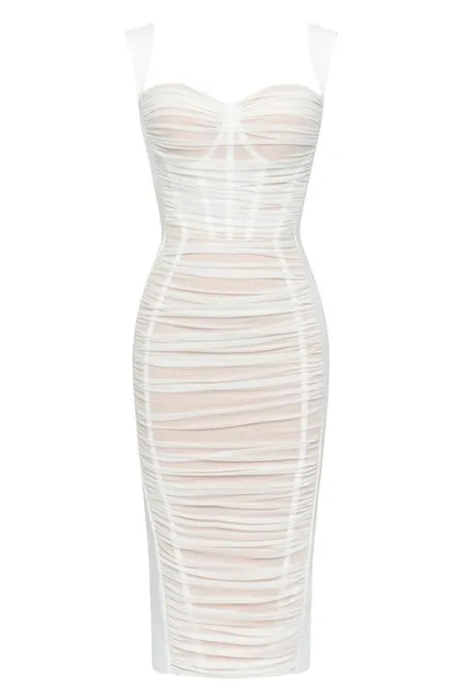 Marilyn Bodycon Wrap Midi Dress - Pearl White