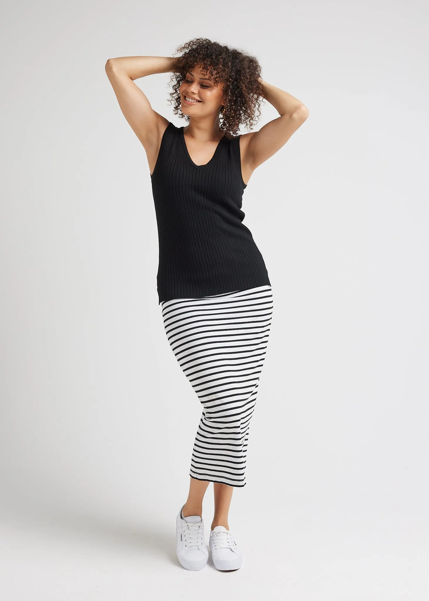 Maxi Bamboo Whitney Tube Skirt - Grey Marle & Black Stripe