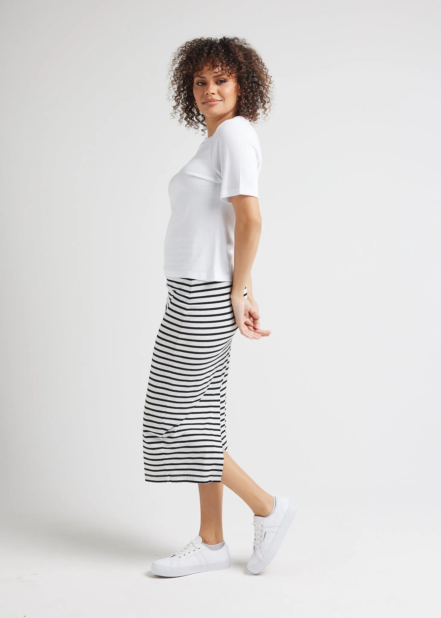 Maxi Bamboo Whitney Tube Skirt - Grey Marle & Black Stripe