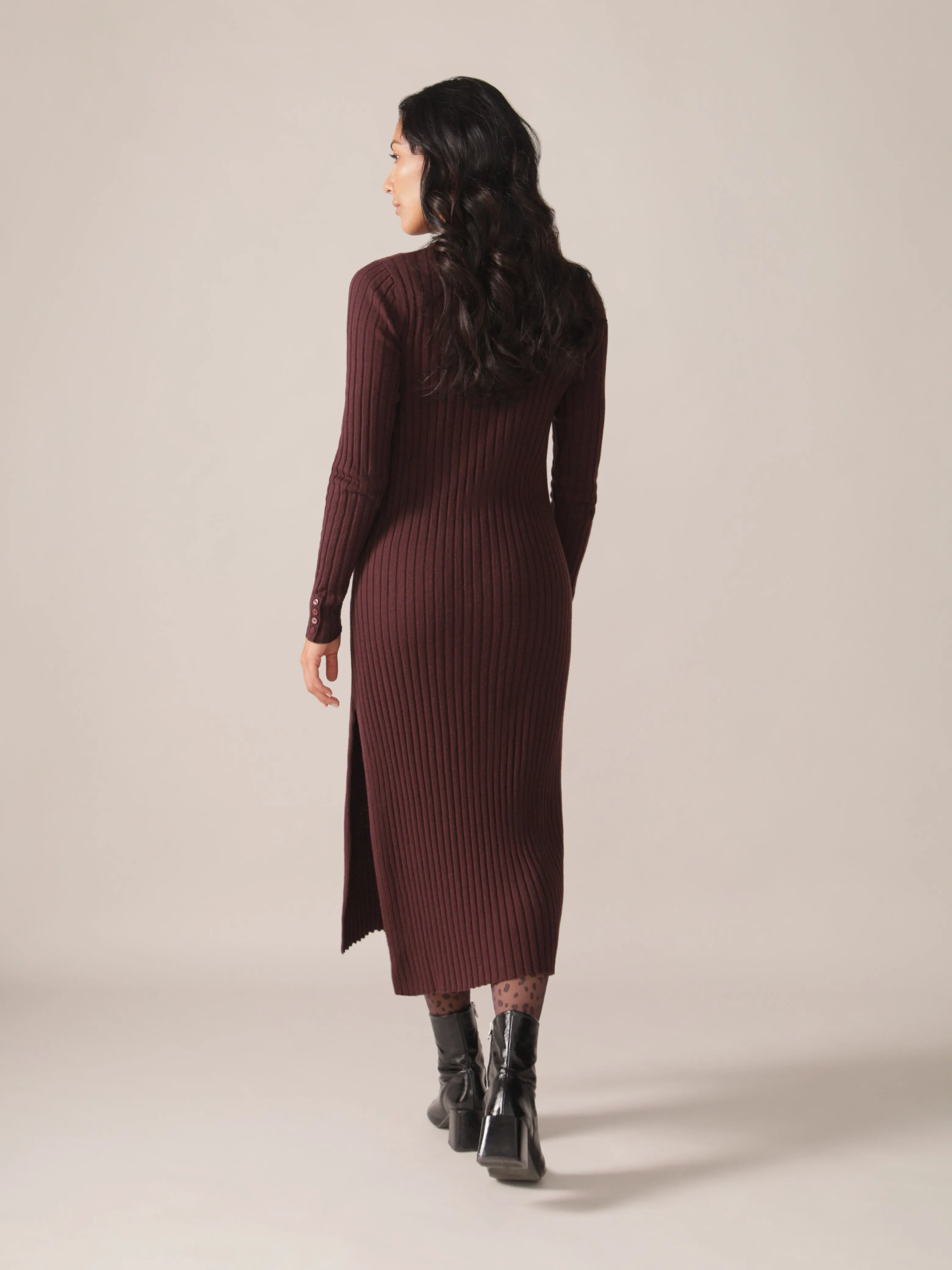 Maxi Ribbed Responsible Merino Dress in Plum