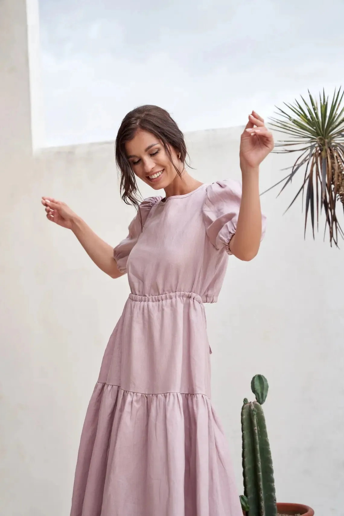 Maxi Tie Waist Boho linen dress by Soelis