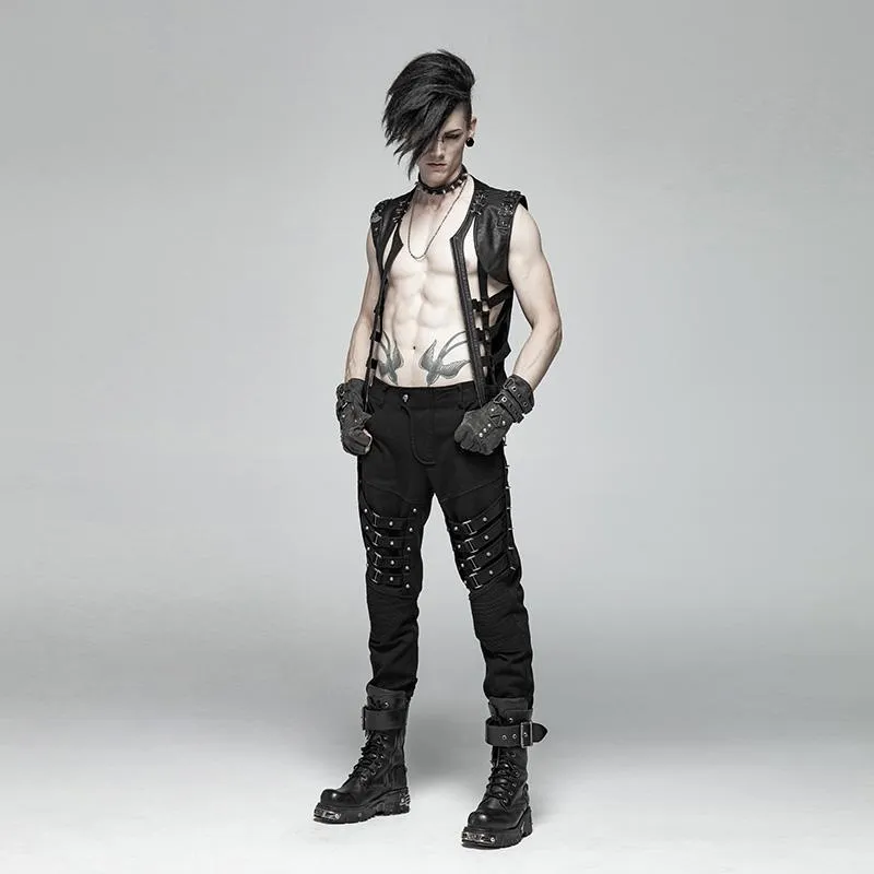 Men's Punk Faux Leather Hollowed-Out Vest