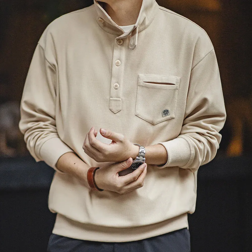 Men's Retro Casual Polo Collar Sweatshirt - Cozy Style Lapel Pullover