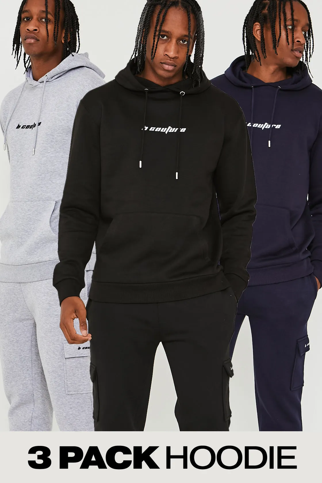 Merton Road 3-Pack Fleece Hoodie - Black/Navy/Grey