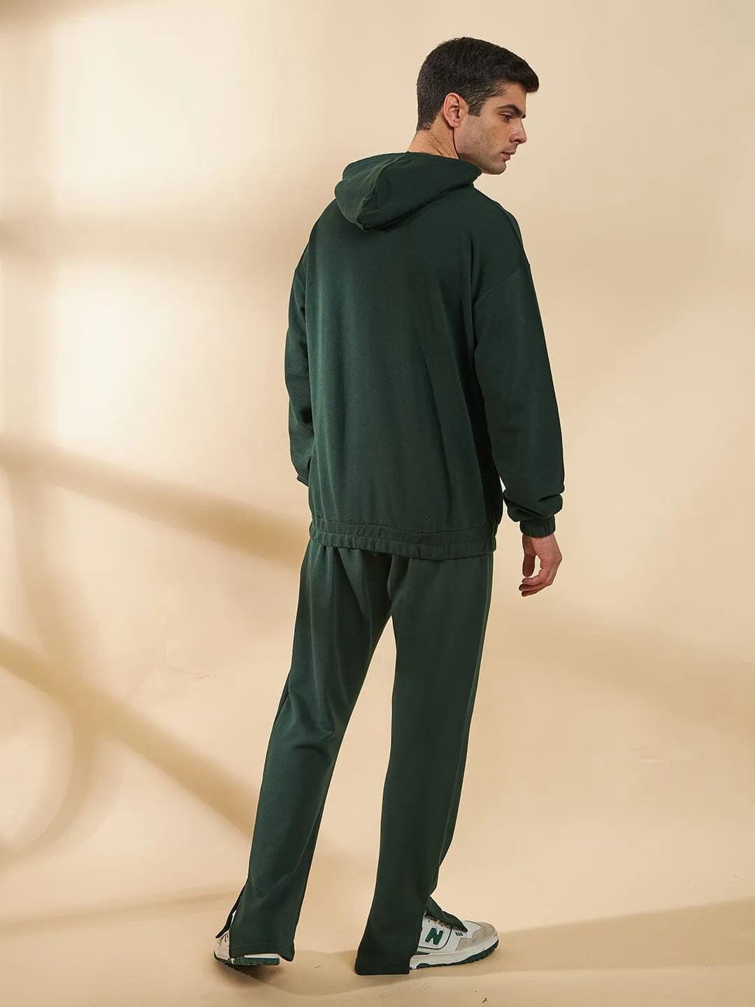 Moss Green Embroidery Panel Oversized Hoodie & Boot Cut Tracksuit